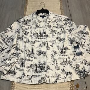 NWT White Black Paris City Print Charter Club Denim Jacket Button Front Sz XXL